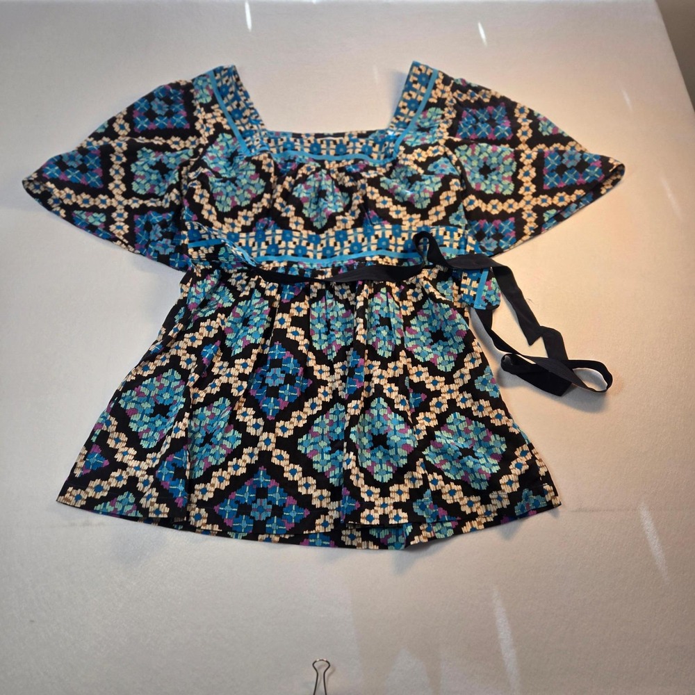 Plenty by Tracy Reese Tunic Women Large Blue Excellent Silk Blend Ikat Print
